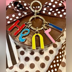 NWOT HENRI BENDEL Multicolor Enamel 'HENRI’ Letter Charm Keyring/Silver Hardware